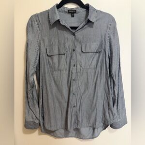 Express Essential Striped Double Pocket Button Down Shirt Small